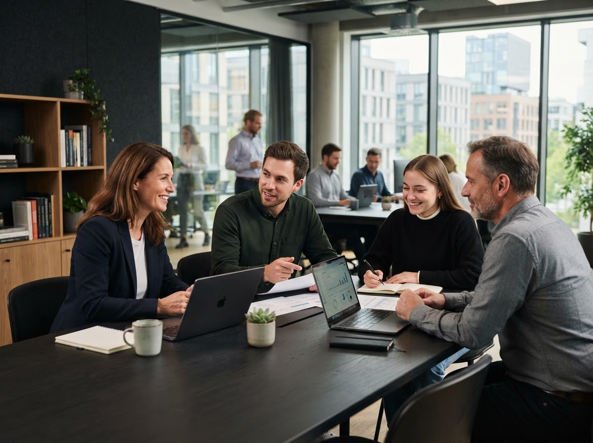 Tavin Crest Team bei der Arbeit an Datenanalyse-Modellen